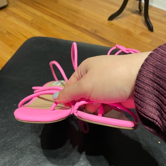 Neon Impressed Tie/Lace Vintage Y2k toe ring Spaghetti straps Chunky Block Heels - Picture 3 of 8